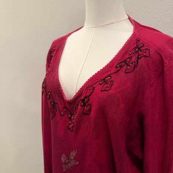 GreaterGood Scarlet Dragonfly Pink Megenta Tunic Top 4X Long Sleeve Embroidered - Picture 6 of 11
